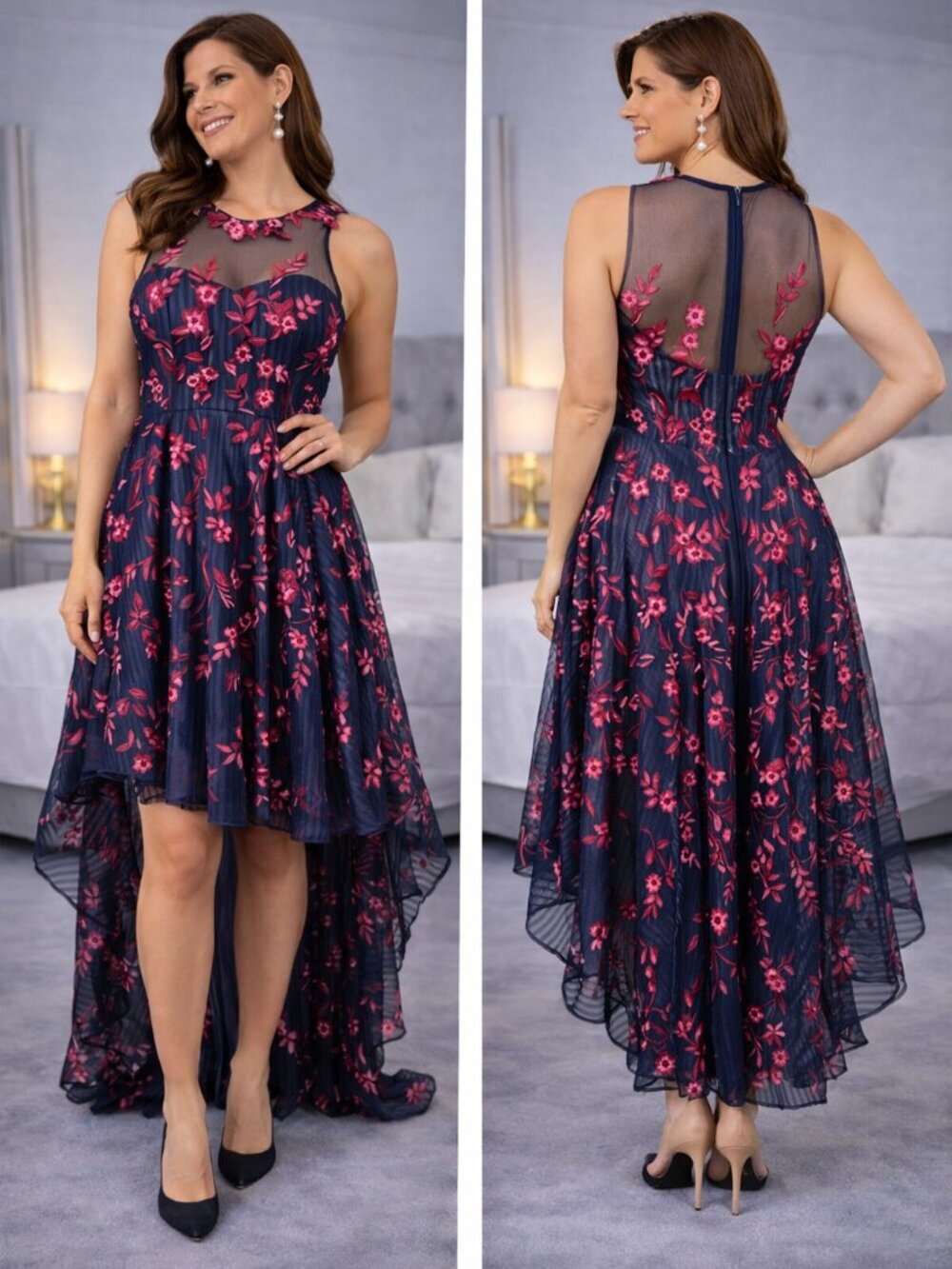 Marchesa Notte Lace High Low Formal Gown $1095
